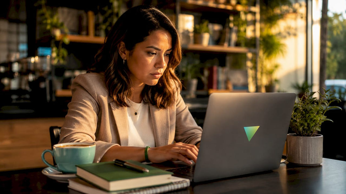 Small business owner working on Excel CRM