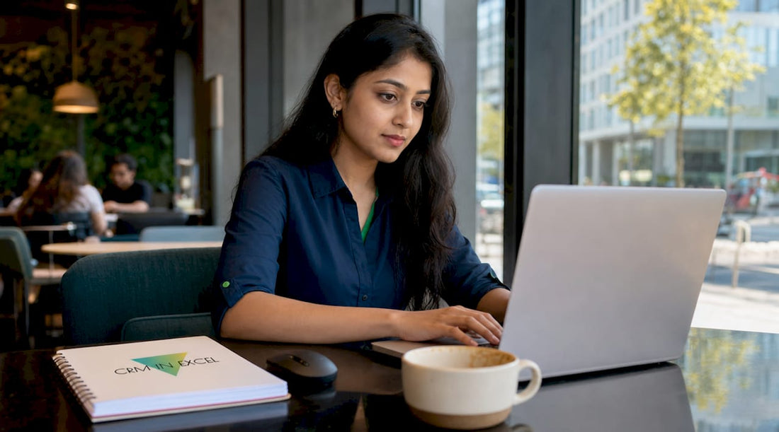 Person exporting CRM data on laptop