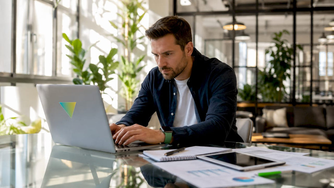Small business owner working on Excel CRM