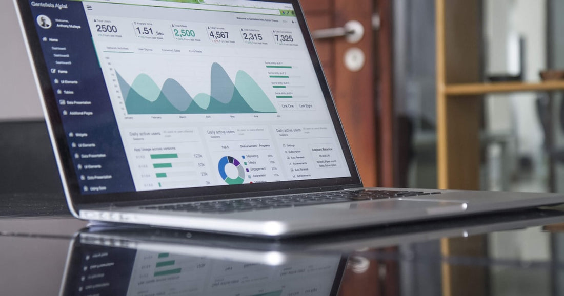 Laptop showing a spreadsheet with sales charts — a CRM built in Excel